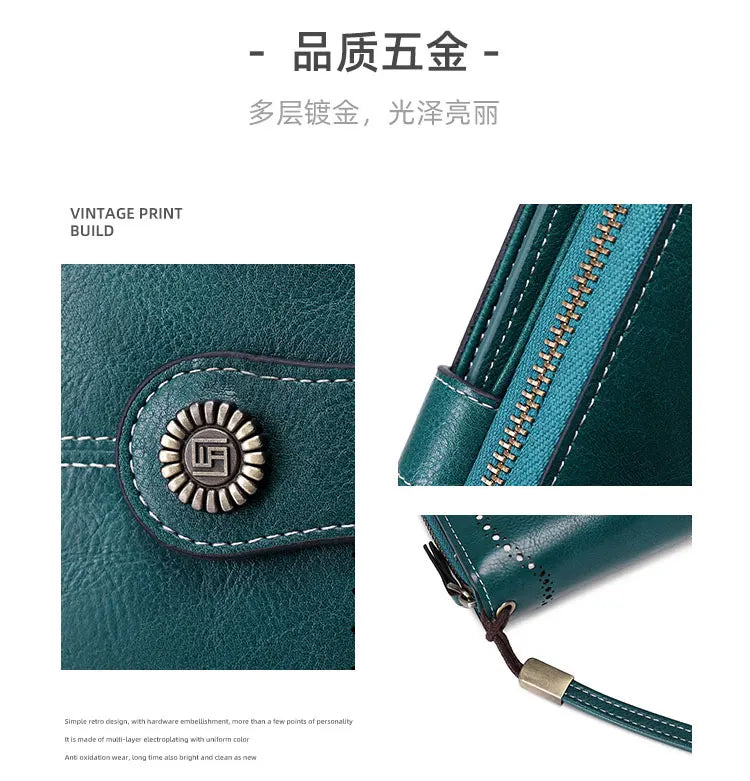 Vintage RFID-Blocking Large Capacity Wallet with Wrist Strap