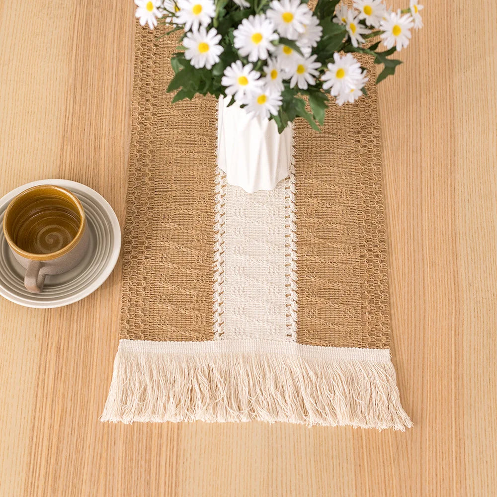 Boho Cotton Tassel Table Runner for Farmhouse & Wedding Decor