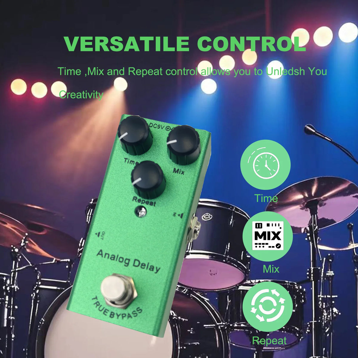 Compact Guitar Effects Pedal with 10 Classic Effect Modes