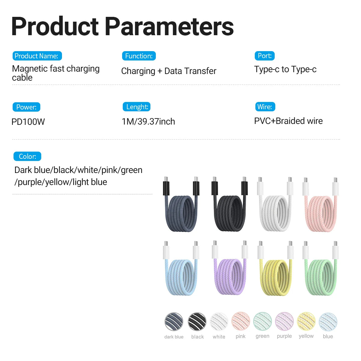 Magnetic USB-C to USB-C Fast Charging Cable (100W)