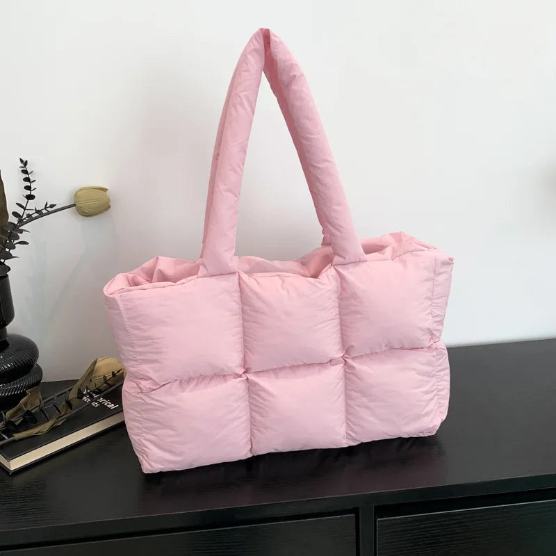 Quilted Plaid Tote Shoulder Bag