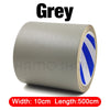 A roll of grey self-adhesive PU leather repair patch with blue stripes, measuring 10cm wide by 500cm long.