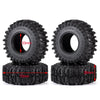 A set of black monster truck mud terrain wheels and tires for RC crawlers, showing both the tire and wheel assembly.