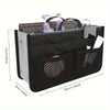 A black foldable oxford cloth makeup organizer bag with multiple compartments for cosmetics and accessories.