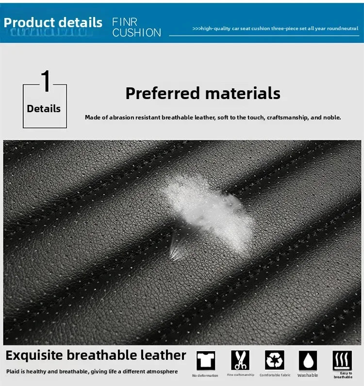 Close-up of black breathable leather material showing texture and fibers for a car seat cushion product.