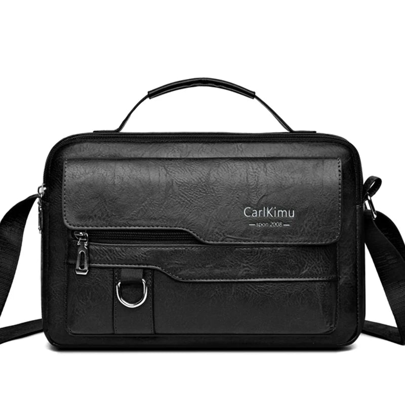 Black retro faux leather crossbody bag with a leather strap and silver hardware