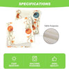 A beige table runner featuring an autumn harvest design with pumpkins and orange leaves.