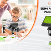 A family is using an Elikliv EDM4 4.3" Digital Microscope for detailed inspection and learning.