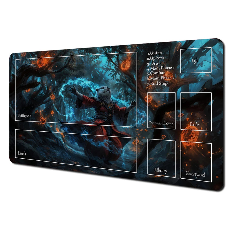Fantasy Card Playmat with Rabbit Archer & Raccoon Design