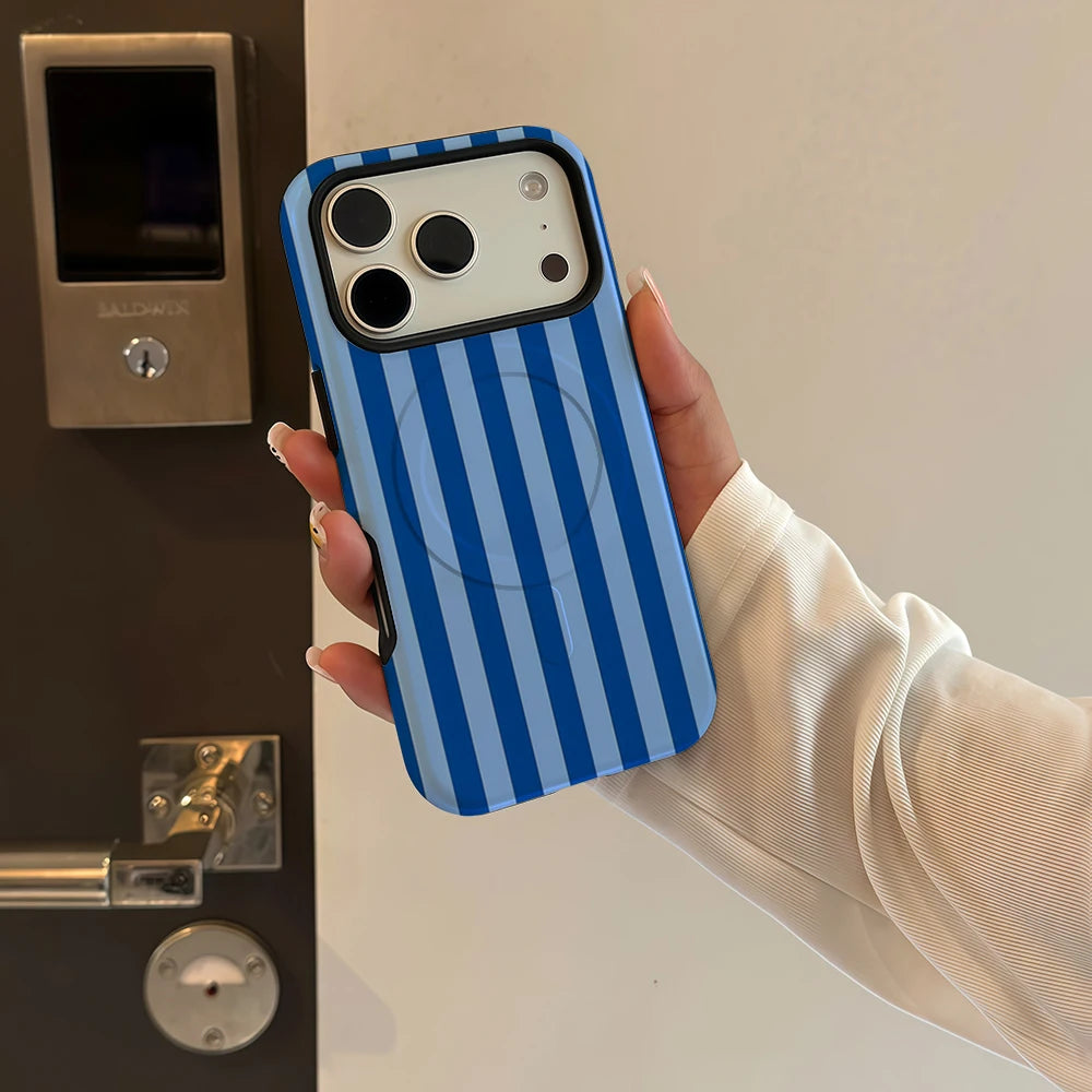 Blue Stripe Print Magnetic Phone Case with Shockproof Protection