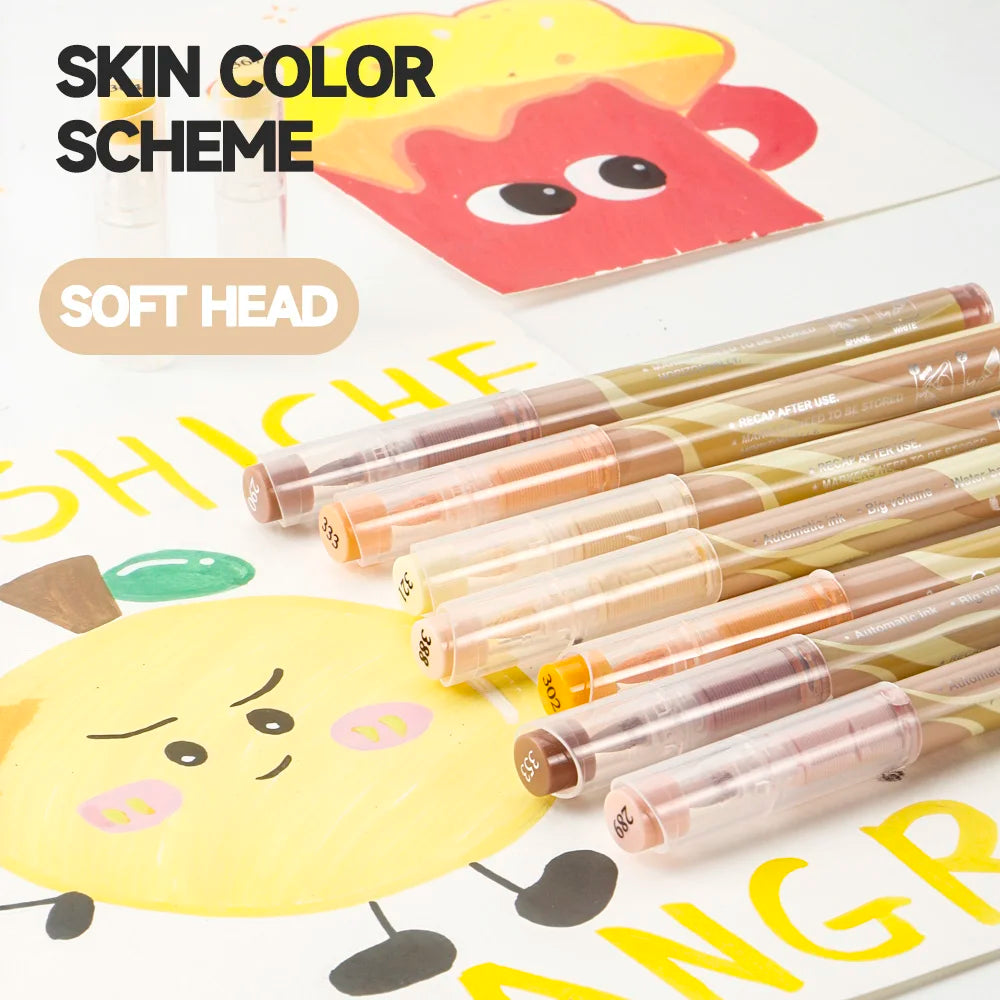 A set of 12-color acrylic paint marker tips with soft brush tips displayed on a white background.