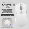 White AJ139 V2 MC wireless gaming mouse with a magnetic charging base and sensor