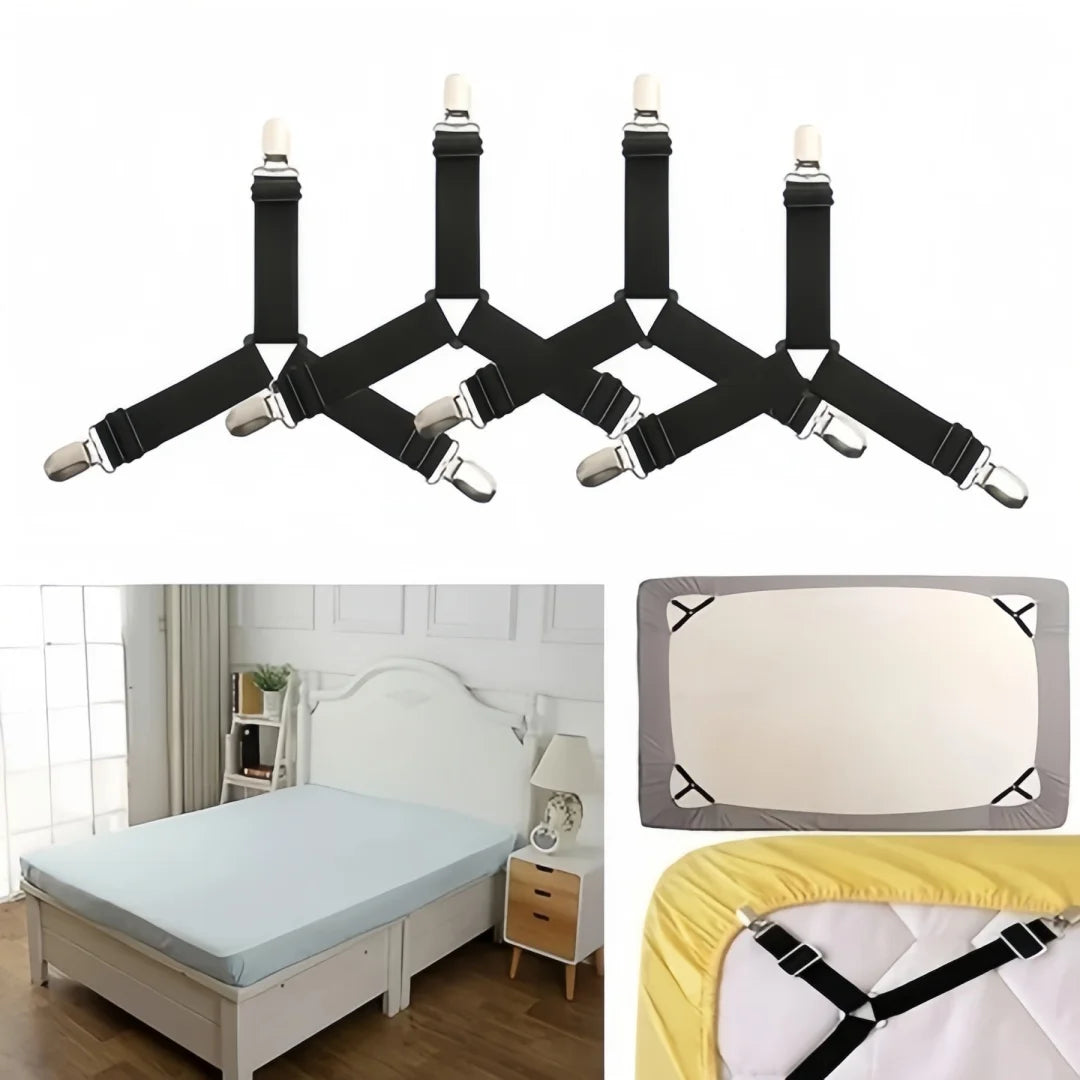 Adjustable Triangle Bed Sheet Clips with Elastic Straps (4-Pack)