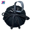 Black velvet dice storage pouch with a drawstring and silver-colored loop.