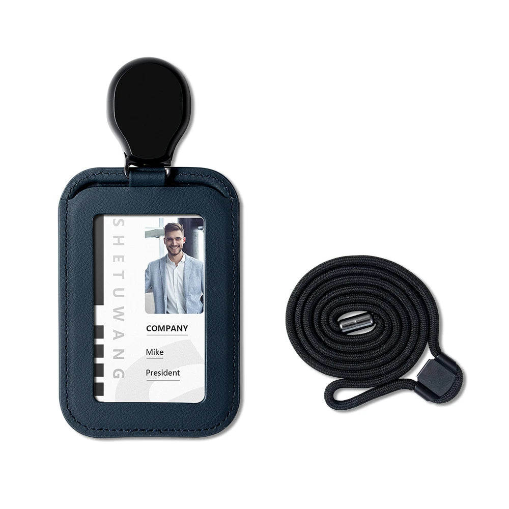 Premium Leather ID Card Holder with Adjustable Lanyard