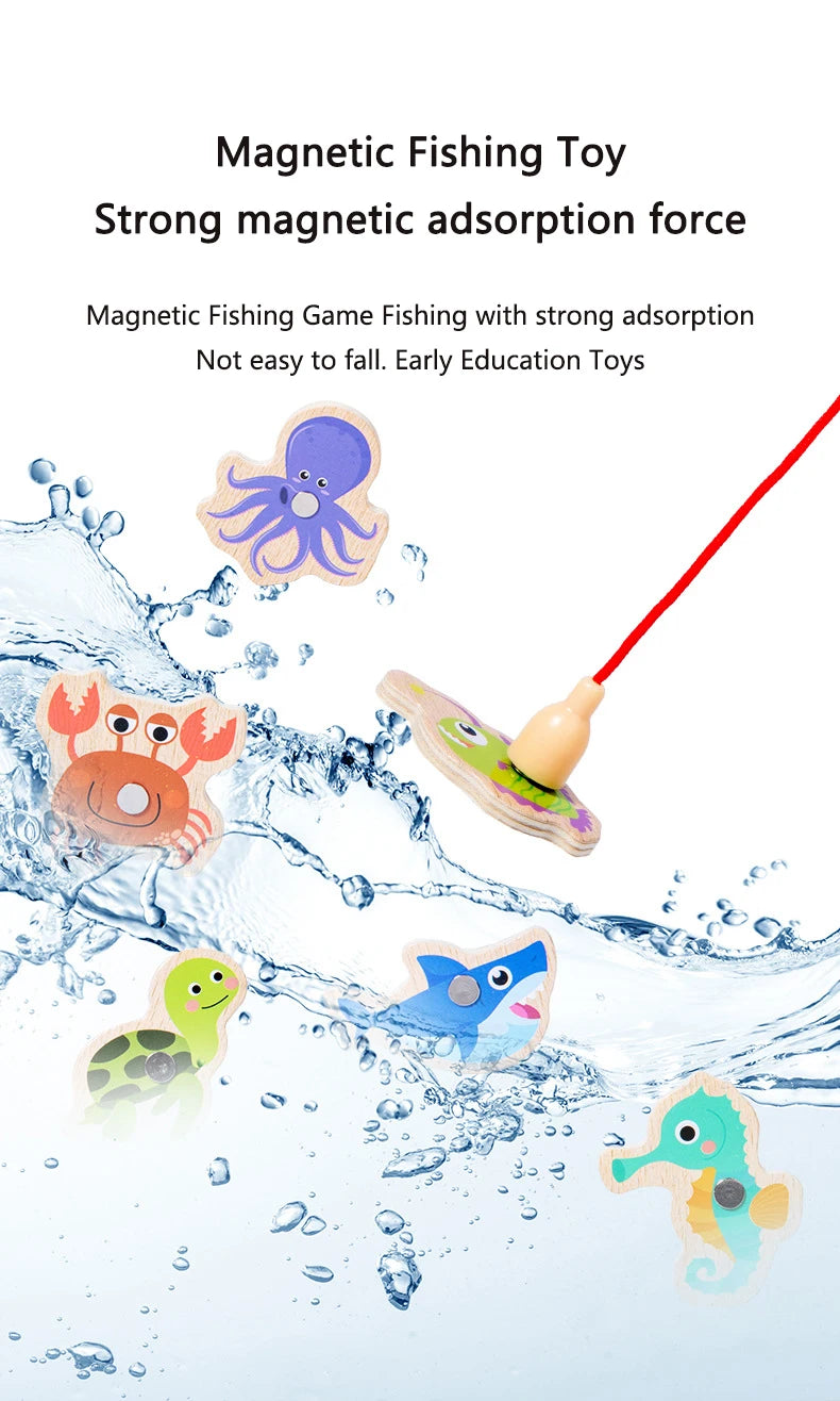 Montessori Wooden Magnetic Fishing Toy for Kids – Educational Marine Life Game
