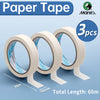 A set of three rolls of white paper tape from Marie's, showing the width and total length.