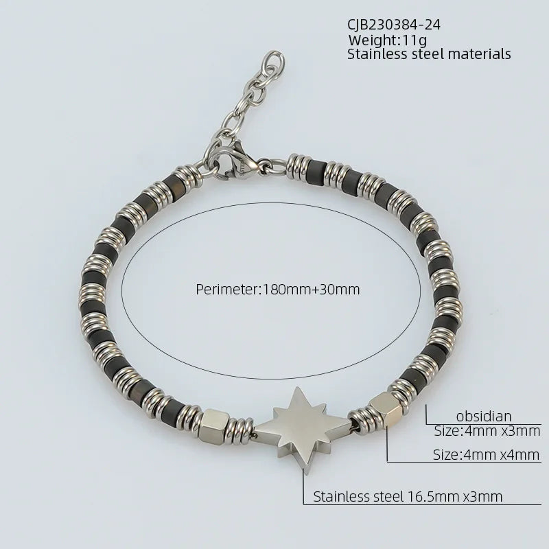 Natural Stone & Stainless Steel Beaded Bracelet