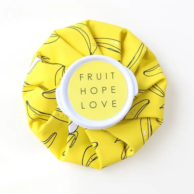 Yellow fabric pack with black lines featuring the text Fruit Hope Love