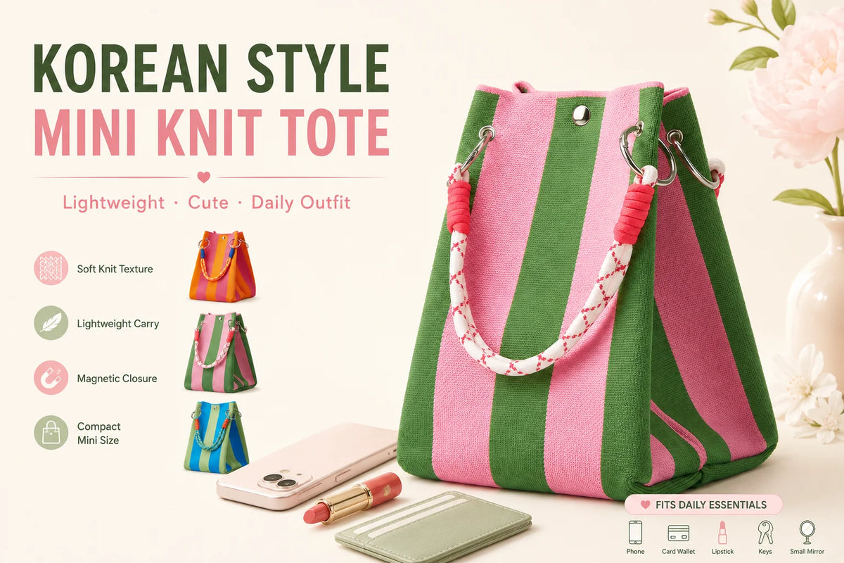 Striped Knit Mini Bucket Tote Bag