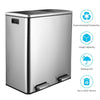 Silver dual compartment recycling trash can with a soft-close lid featuring environmental protection, large capacity, waterpr