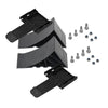 Black heavy-duty rubber wheel chocks with non-slip grip and mounting hardware.