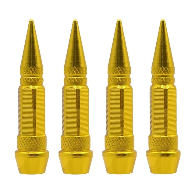A set of universal bullet head screws used for tires and valves, shown in gold finish.