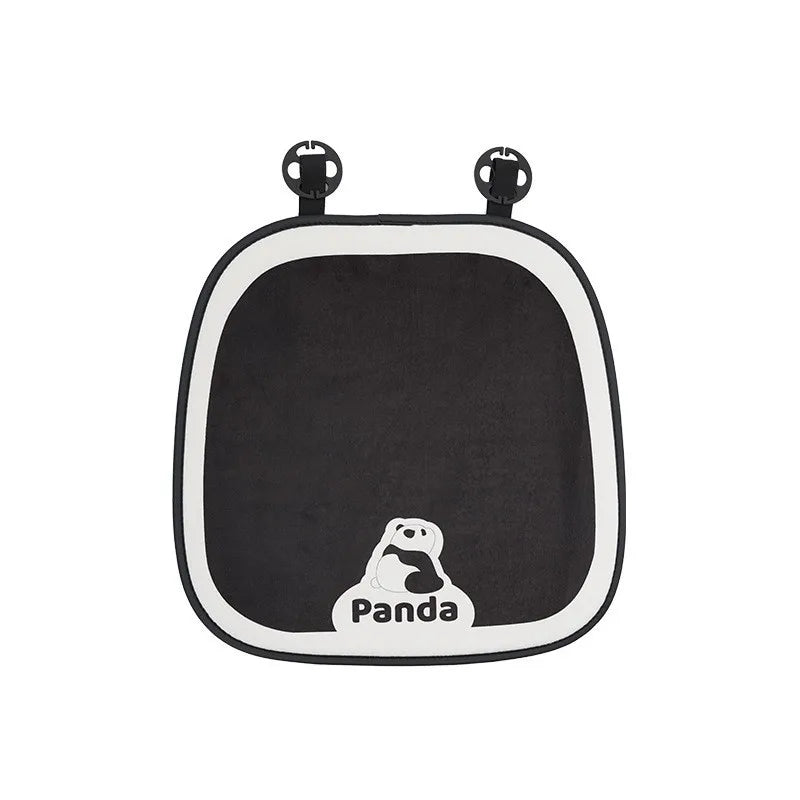 Black car seat cover set featuring a panda design and two headrest pillows.