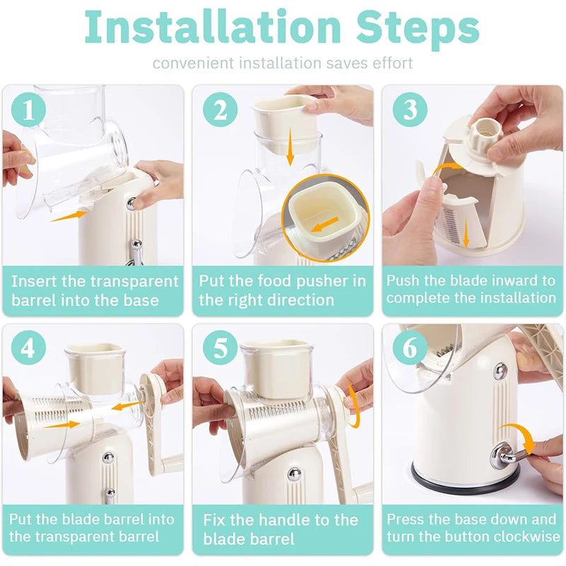 5-in-1 Manual Rotary Cheese Grater & Vegetable Shredder