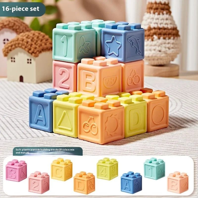 Soft Rubber Building Blocks Set for Babies – Safe, Chewable, and Educational Sensory Toy