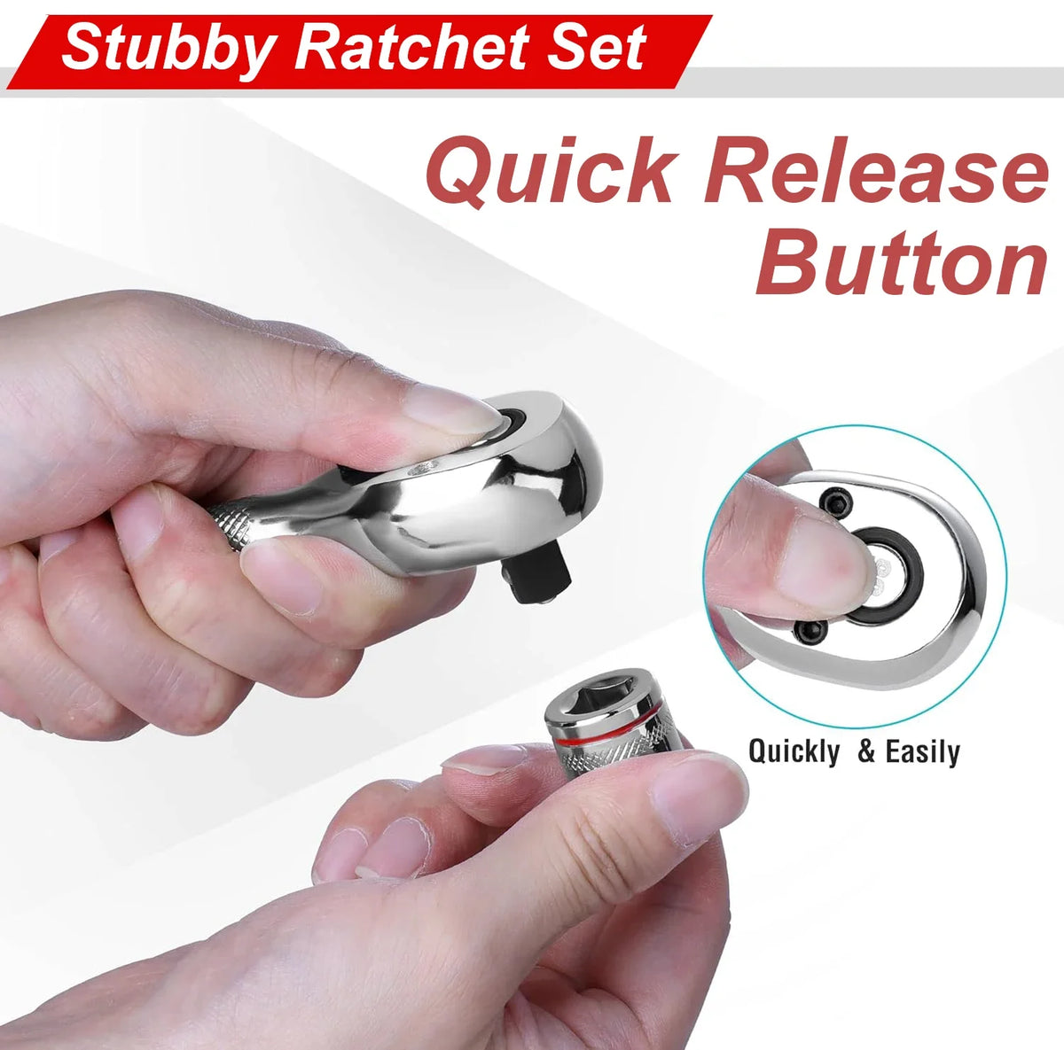 Compact 3-Piece Stubby Ratchet Wrench Set