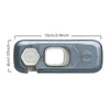 A clear plastic child safety cabinet or fridge lock with a 10cm length and 4cm thickness.