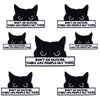 Ten black cat face patches embroidered with text warning not to go outside because there are people out there