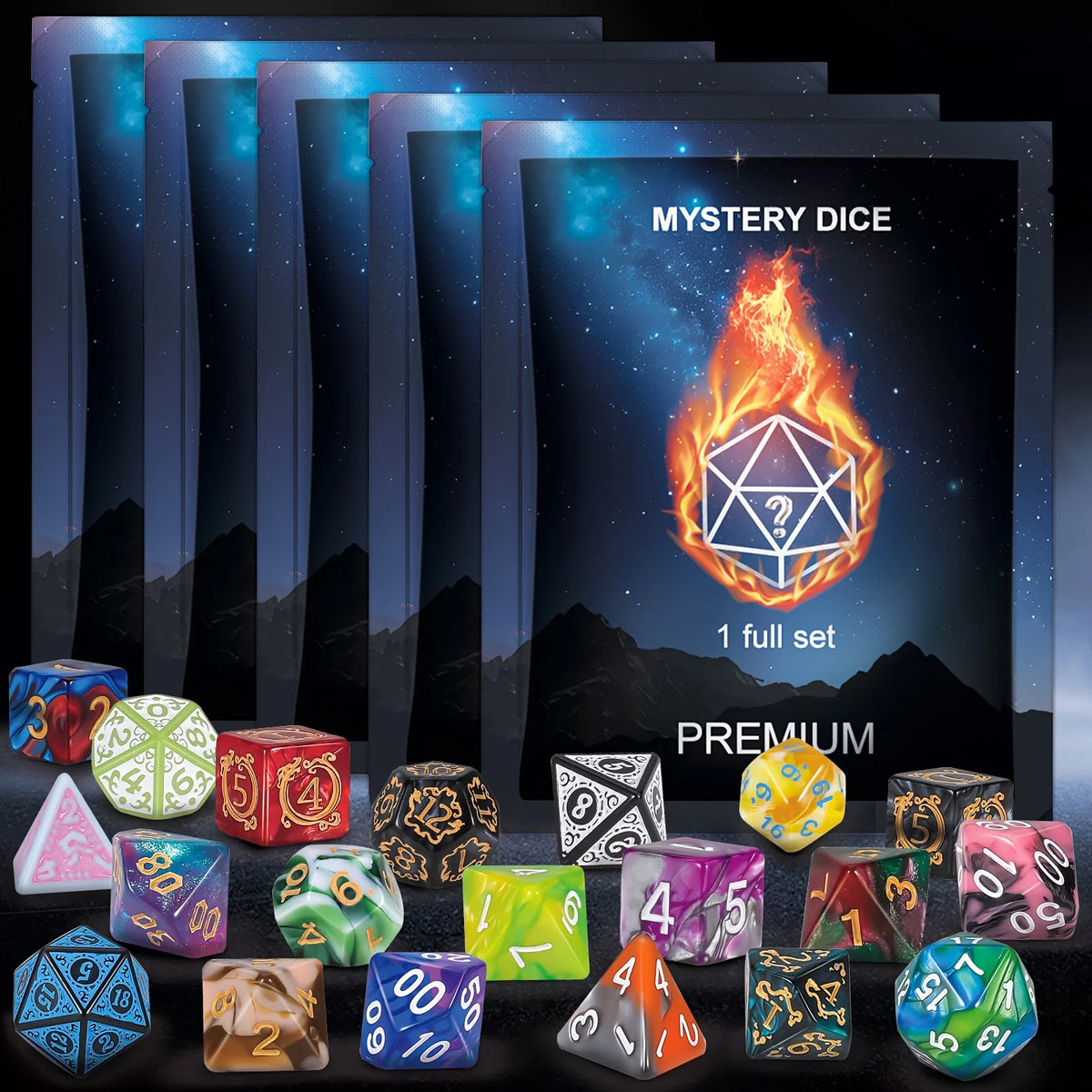 Polyhedral Dice Set with Velvet Pouch