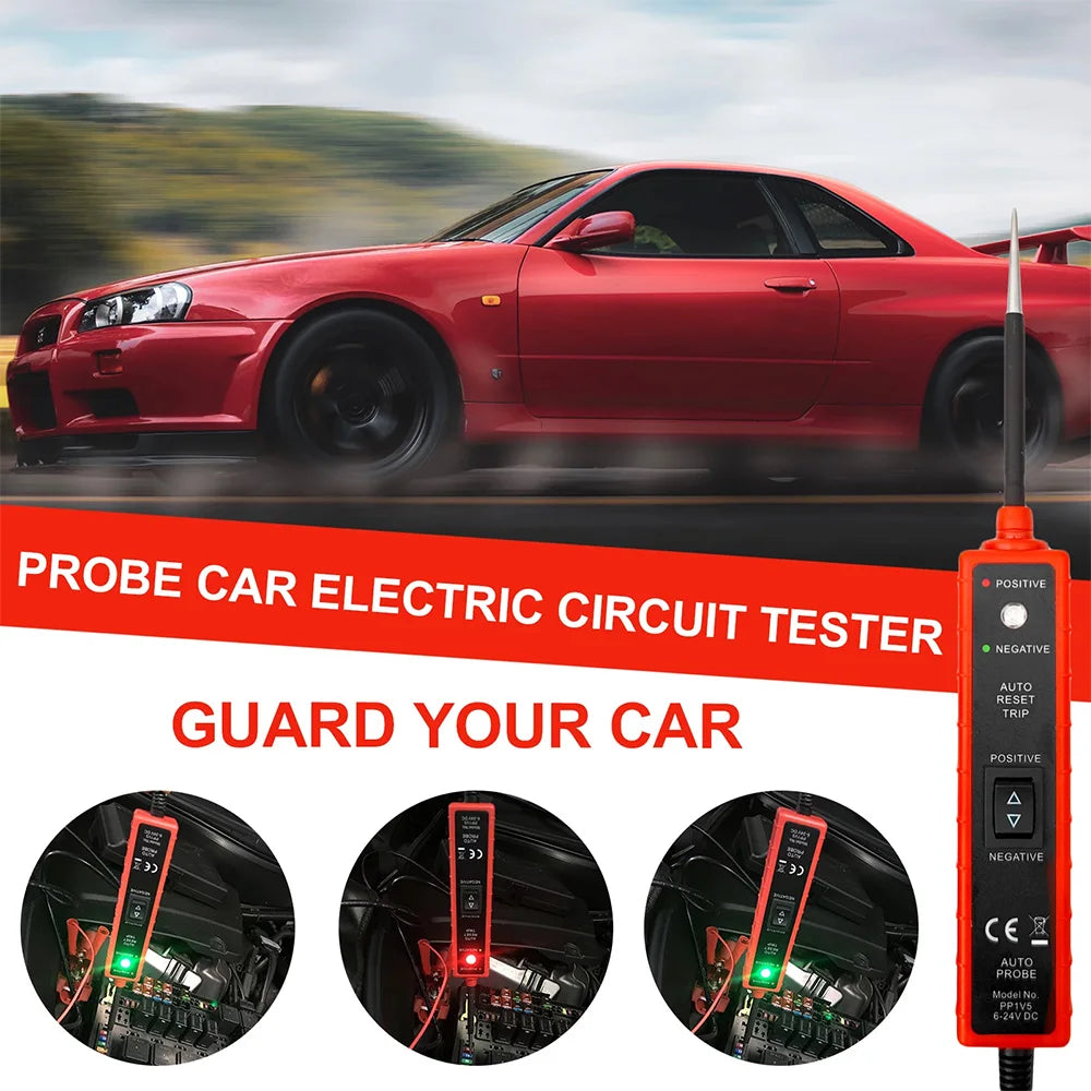 Automotive Circuit Tester with Digital Voltage Display and LED Probe
