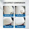 Comparison showing before and after results of a car scratch remover polish compound on white auto paint.