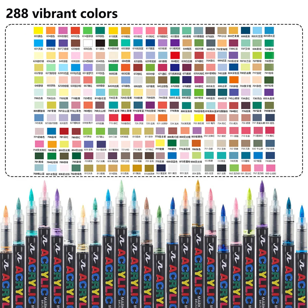 A collection of professional acrylic markers in various vibrant colors displayed in a row.