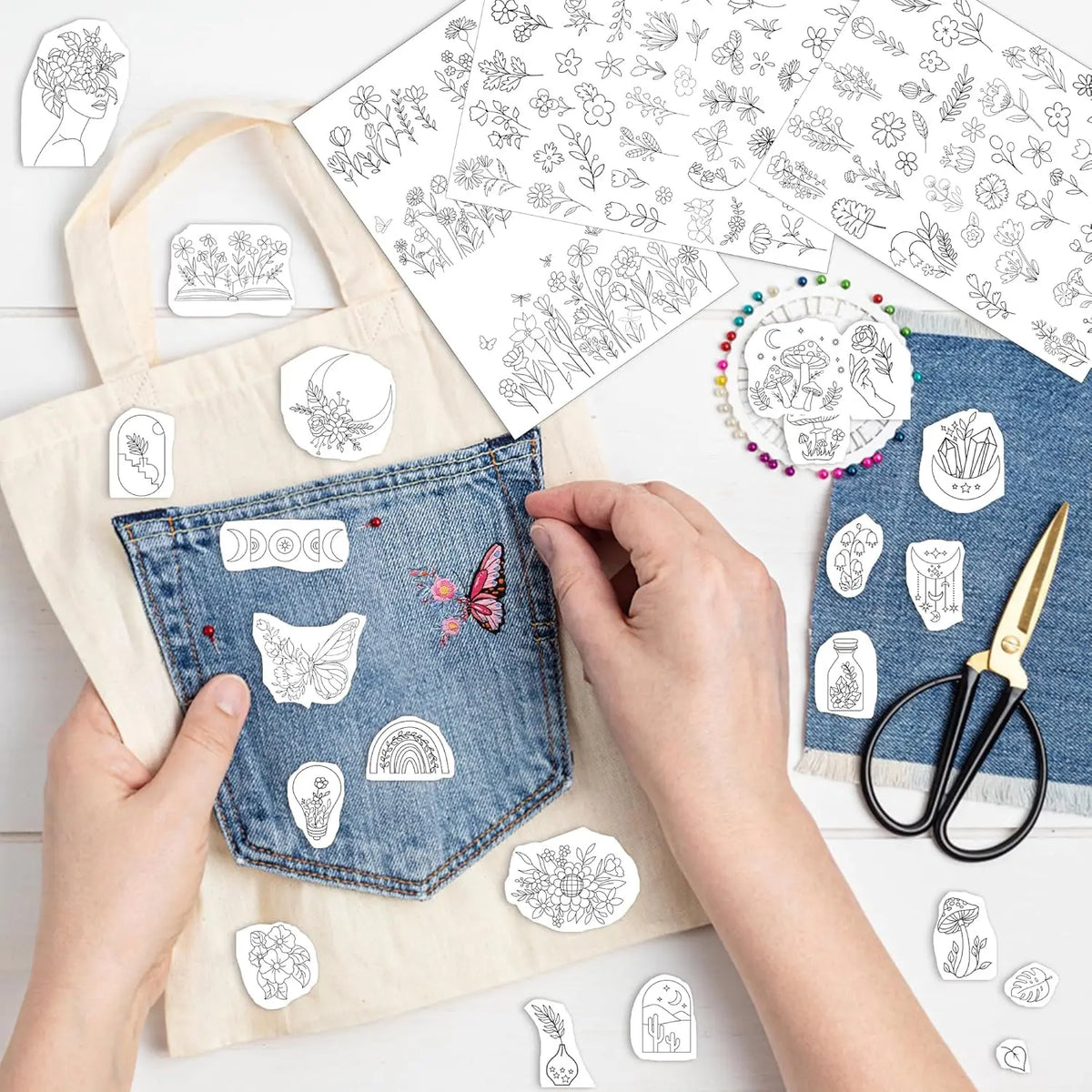 Pre-Printed Water-Soluble Embroidery Stabilizer Sheets with Floral & Letter Patterns