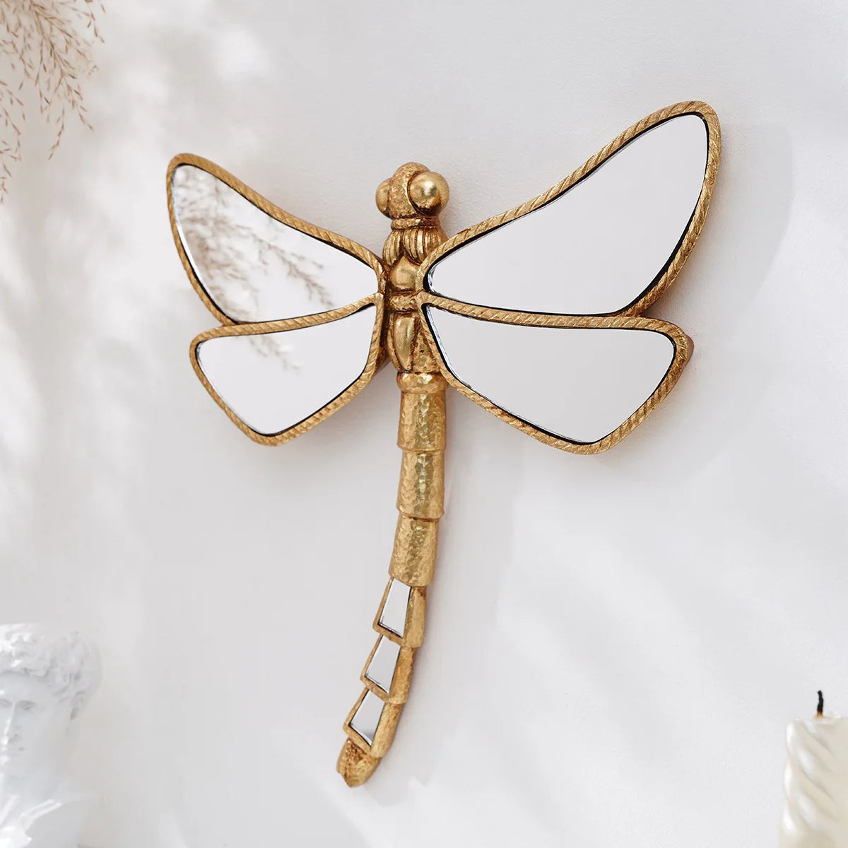Golden Curly-Tailed Dragonfly Wall Decor - Resin Art Piece