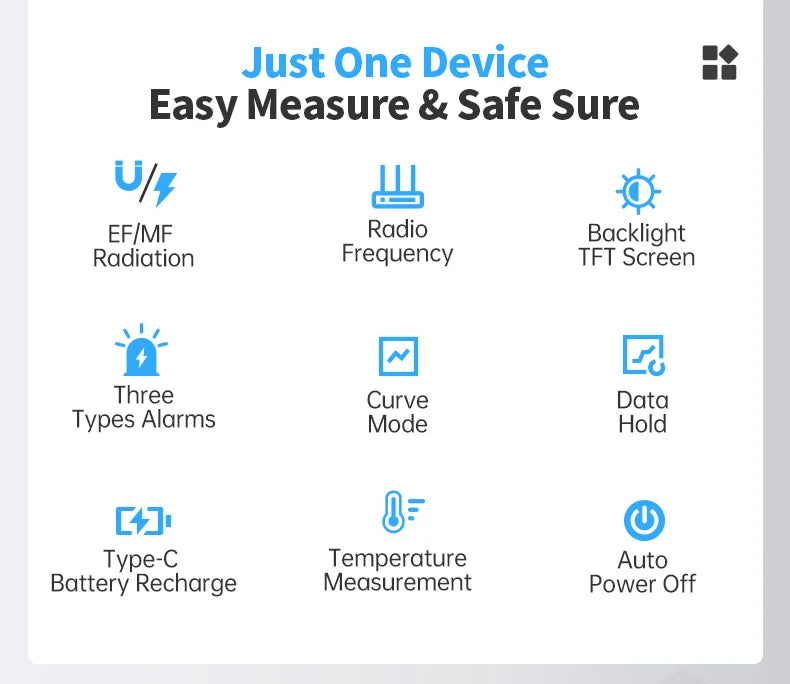 ERD-10 Multi-Function Field Safety Detector | EMF, EF & RF Meter with Alarm