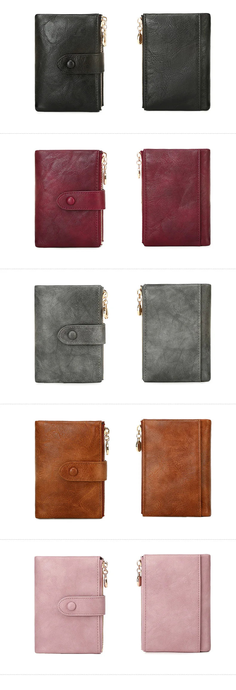 Women's Retro Tri-Fold Wallet with Large Capacity and Dual Zippers