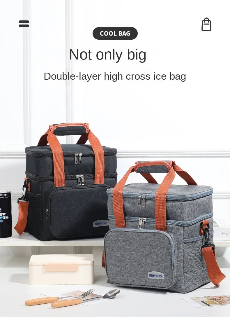 Insulated Double-Decker Lunch Bag with Leakproof Lining