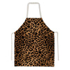 A brown and black leopard print kitchen apron with white ties.