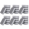A set of double-sided cleaning sponges in gray and white stripes stacked in rows.