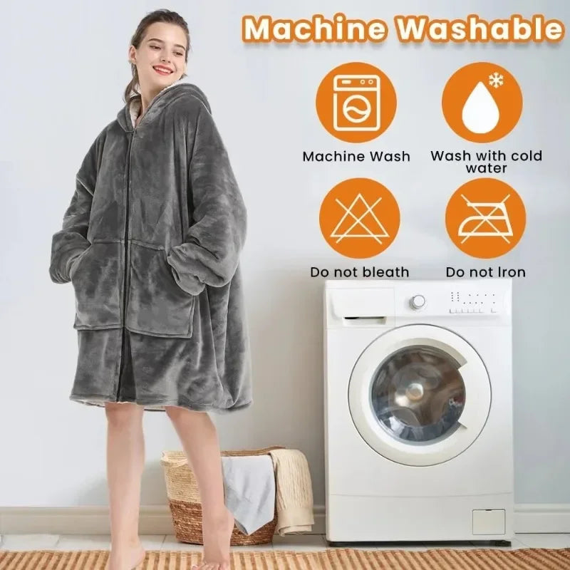 Oversized Wearable Blanket with Hood and Front Pocket