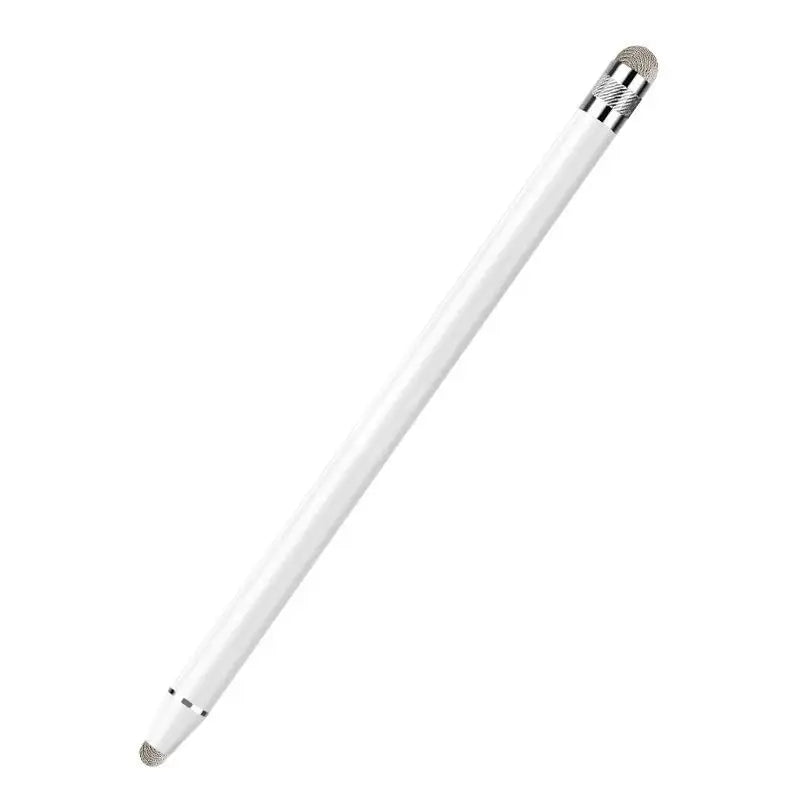 A white dual-nib capacitive stylus pen shown diagonally against a white background.