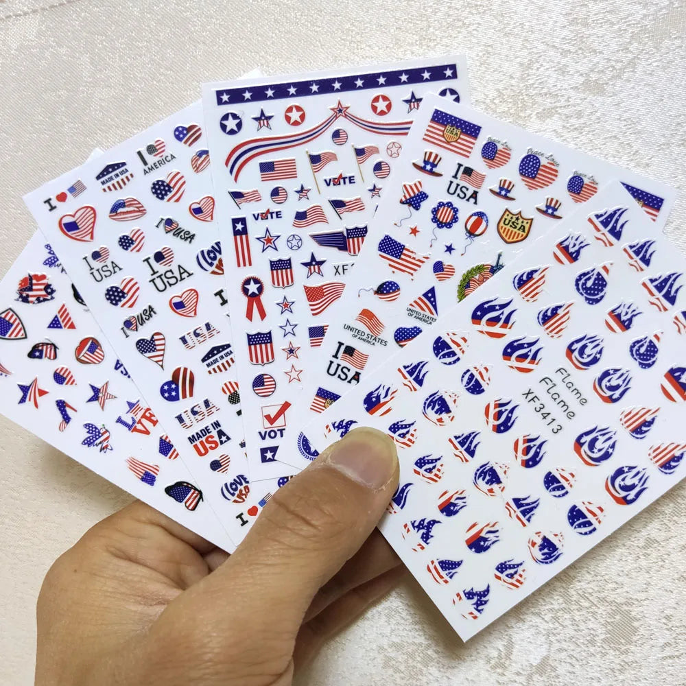 Patriotic American Flag Nail Art Stickers