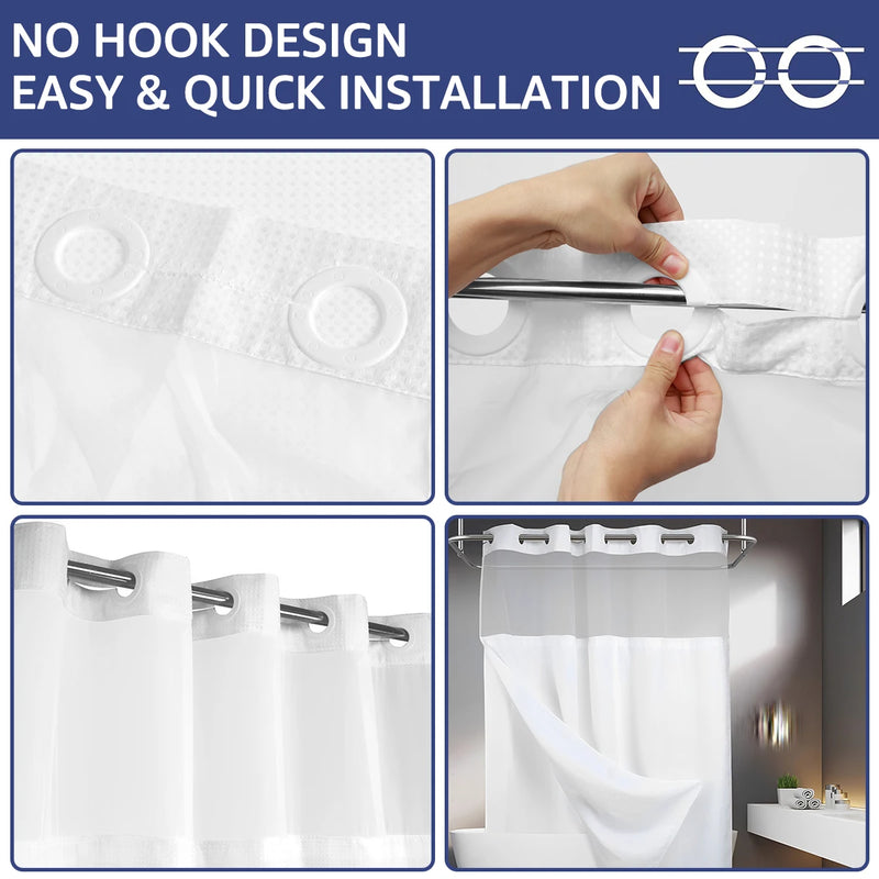 Double-Layer Waterproof Shower Curtain with Snap-In Liner