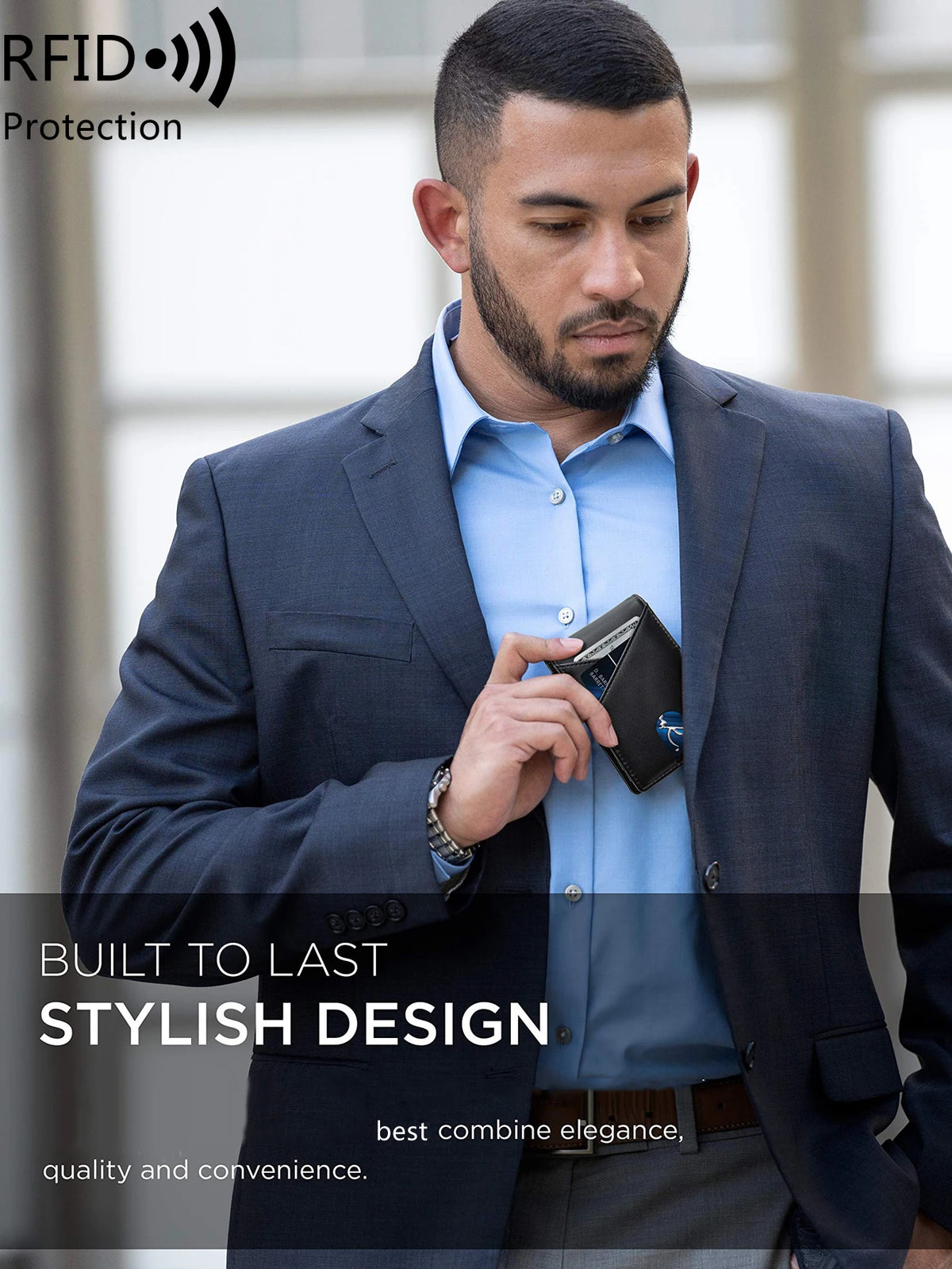 RFID Blocking Ultra-Thin Bifold Wallet with ID Windows