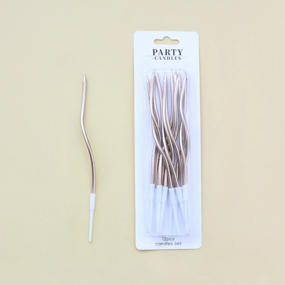 Spiral Birthday Cake Candles, Set of 6 Long Thin Decorative Candles for Cakes and Desserts